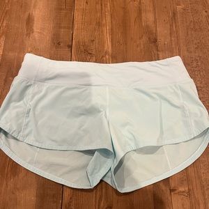 LULULEMON Size 8 Speed Up Shorts In Light Blue - Zipper On Back Waistline
